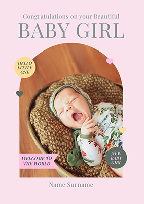 New Beautiful Baby Girl Classic Photo Upload Card